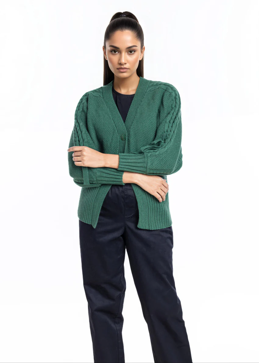 Green-V-Cardigan Full Sleeves Sweater (25Y-001-67) - Image 2