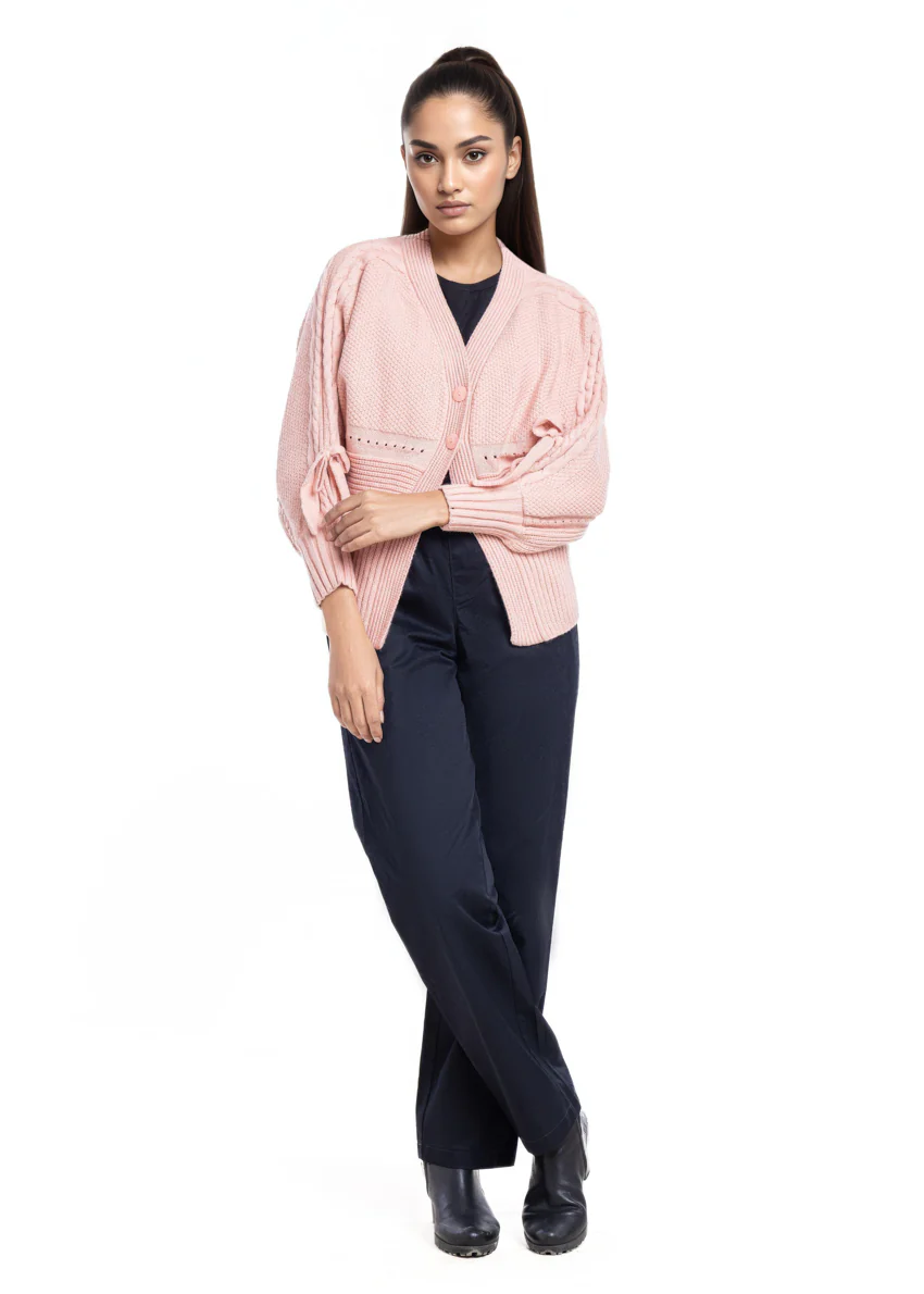 Pink-V-Cardigan Full Sleeves Sweater (25Y-001-67) - Image 2