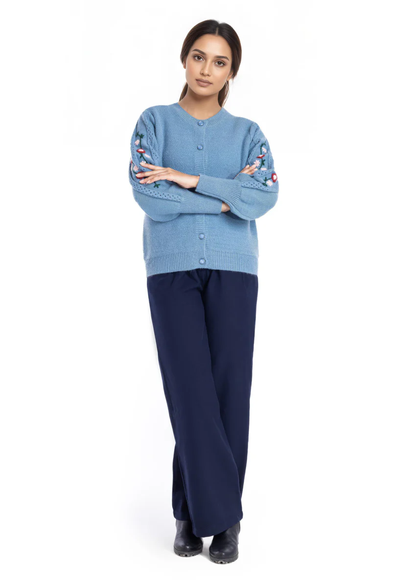 Blue-Round Neck Cardigan Full Sleeves Sweater (25Y-002-67)