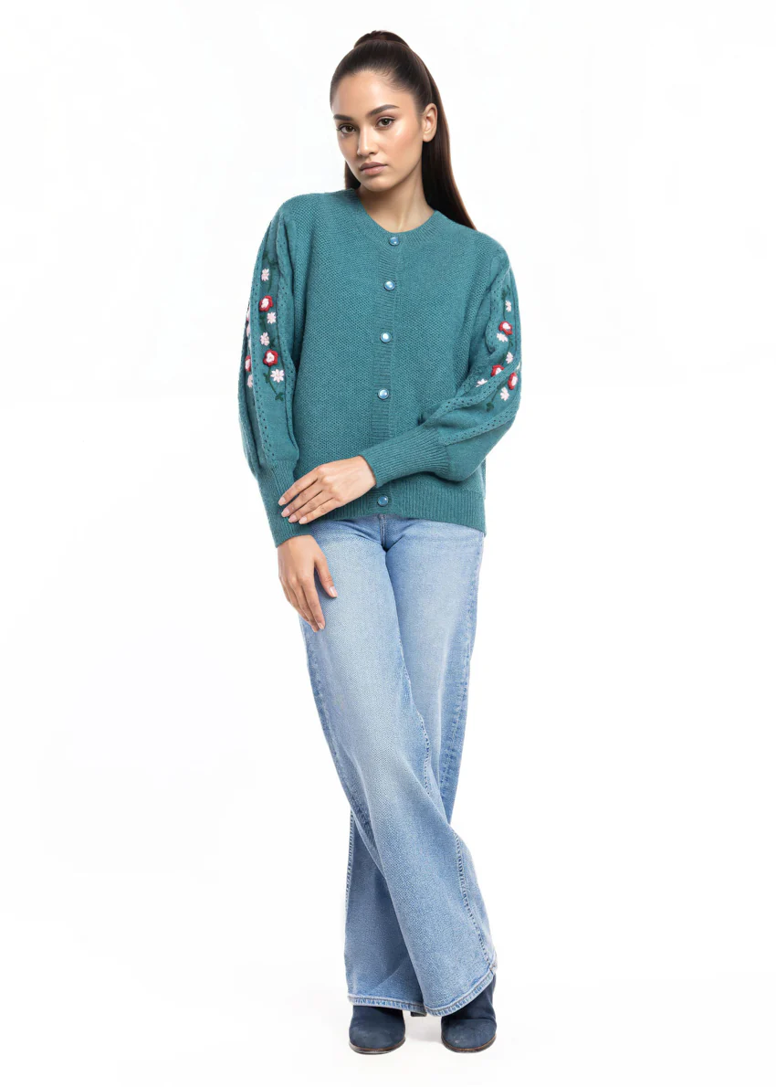 Green-Round Neck Cardigan Full Sleeves Sweater (25Y-002-67) - Image 4