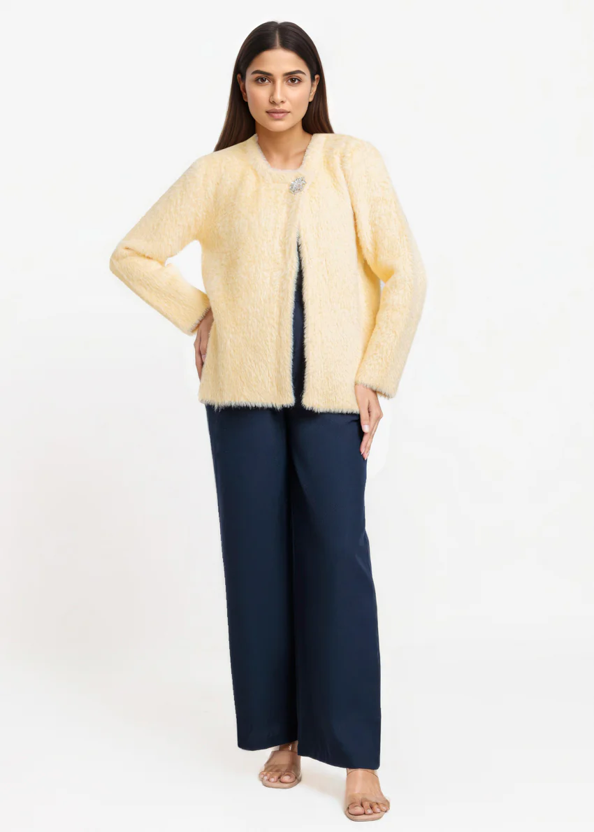 Yellow-Round Neck Full Sleeves Cardigan Sweater (25Y-003-67) - Image 4
