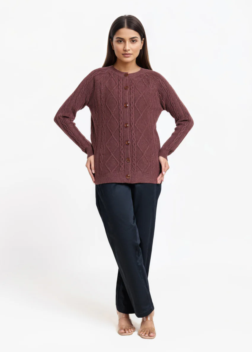 Coffee-Round Neck Full Sleeves Cardigan Sweater (25Y-006-67) - Image 4