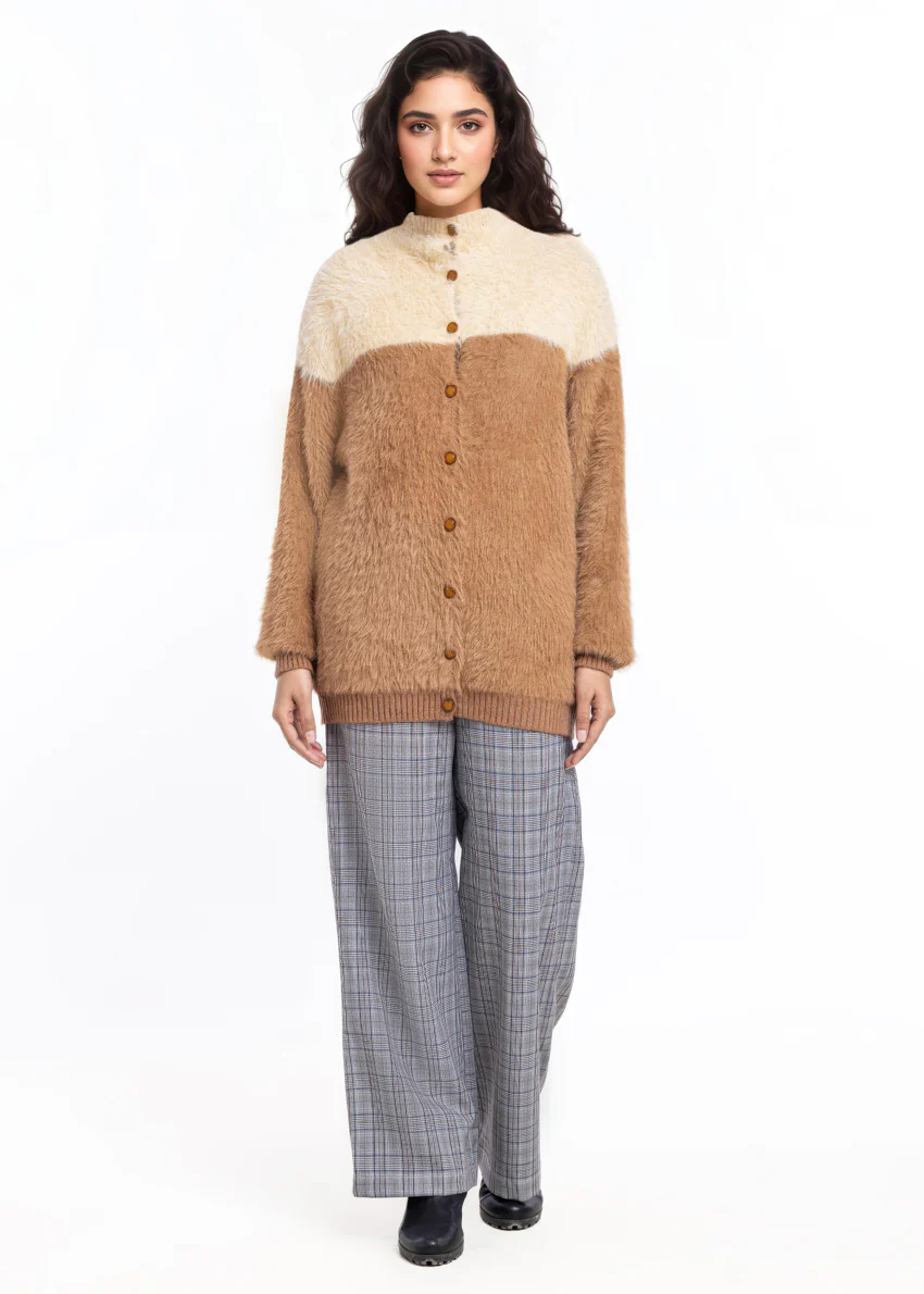 Brown-Round Neck Cardigan Full Sleeves Sweater (25Y-007-67)