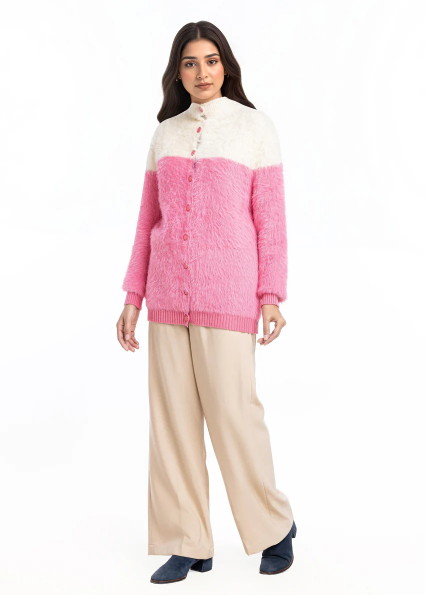 Pink-Round Neck Cardigan Full Sleeves Sweater (25Y-007-67) - Image 4