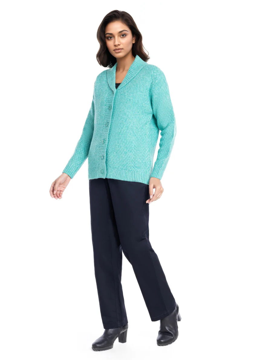 Green-Shawl Collar Full Sleeves Cardigan Sweater (25Y-008-67)