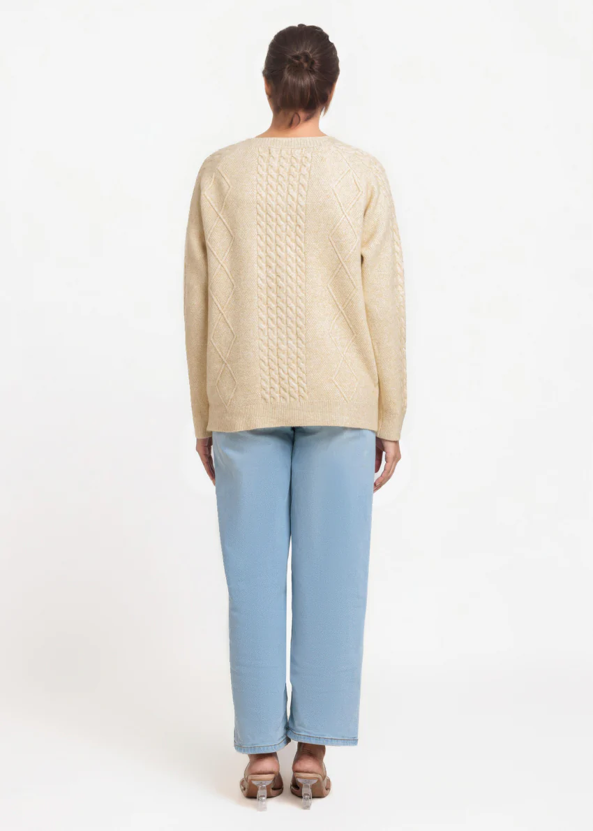 Beige-Round Neck Full Sleeves Cardigan Sweater (25Y-009-67) - Image 2