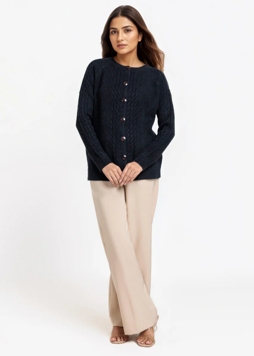 Black-Round Neck Full Sleeves Cardigan Sweater (25Y-009-67) - Image 3