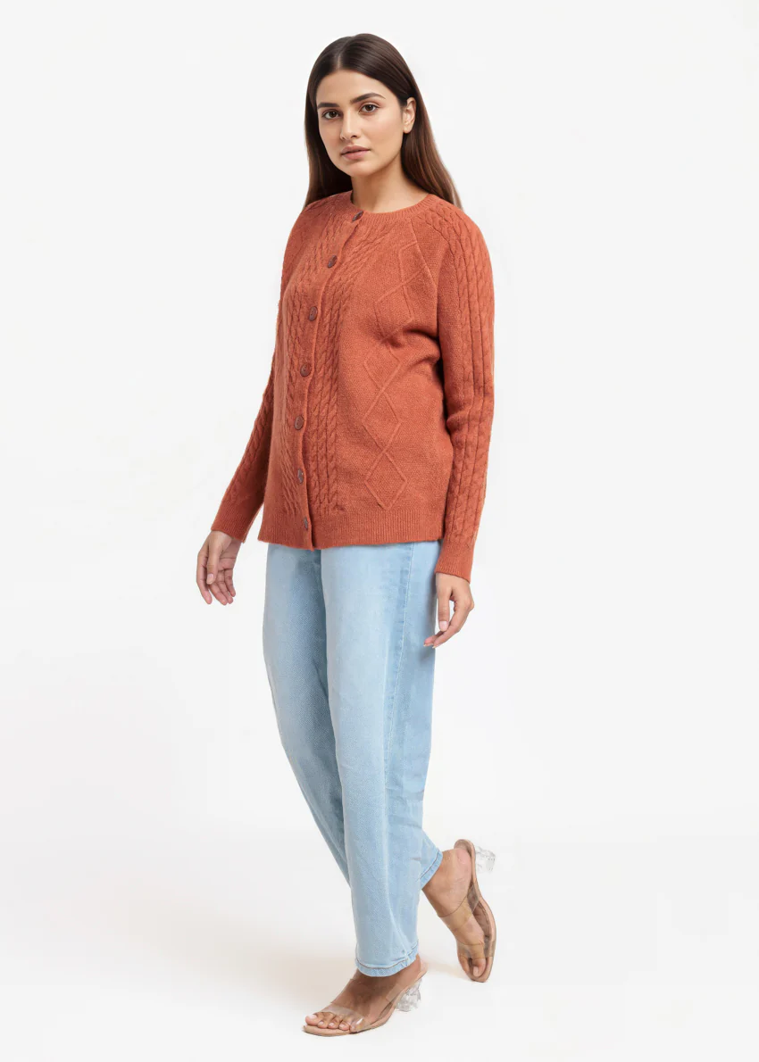 Rust-Round Neck Full Sleeves Cardigan Sweater (25Y-009-67) - Image 5