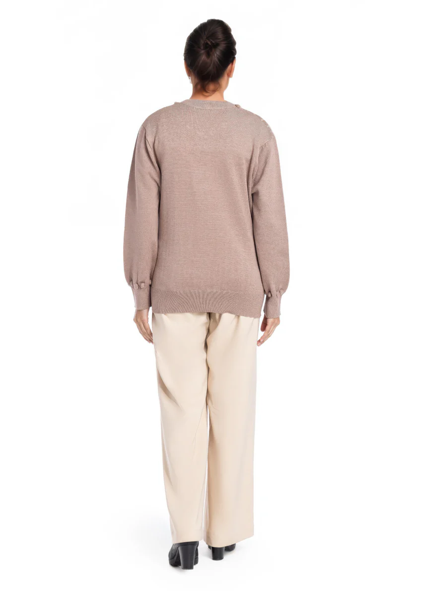 D-Beige-Round Neck Full Sleeves Cardigan Sweater (25Y-010-67) - Image 2