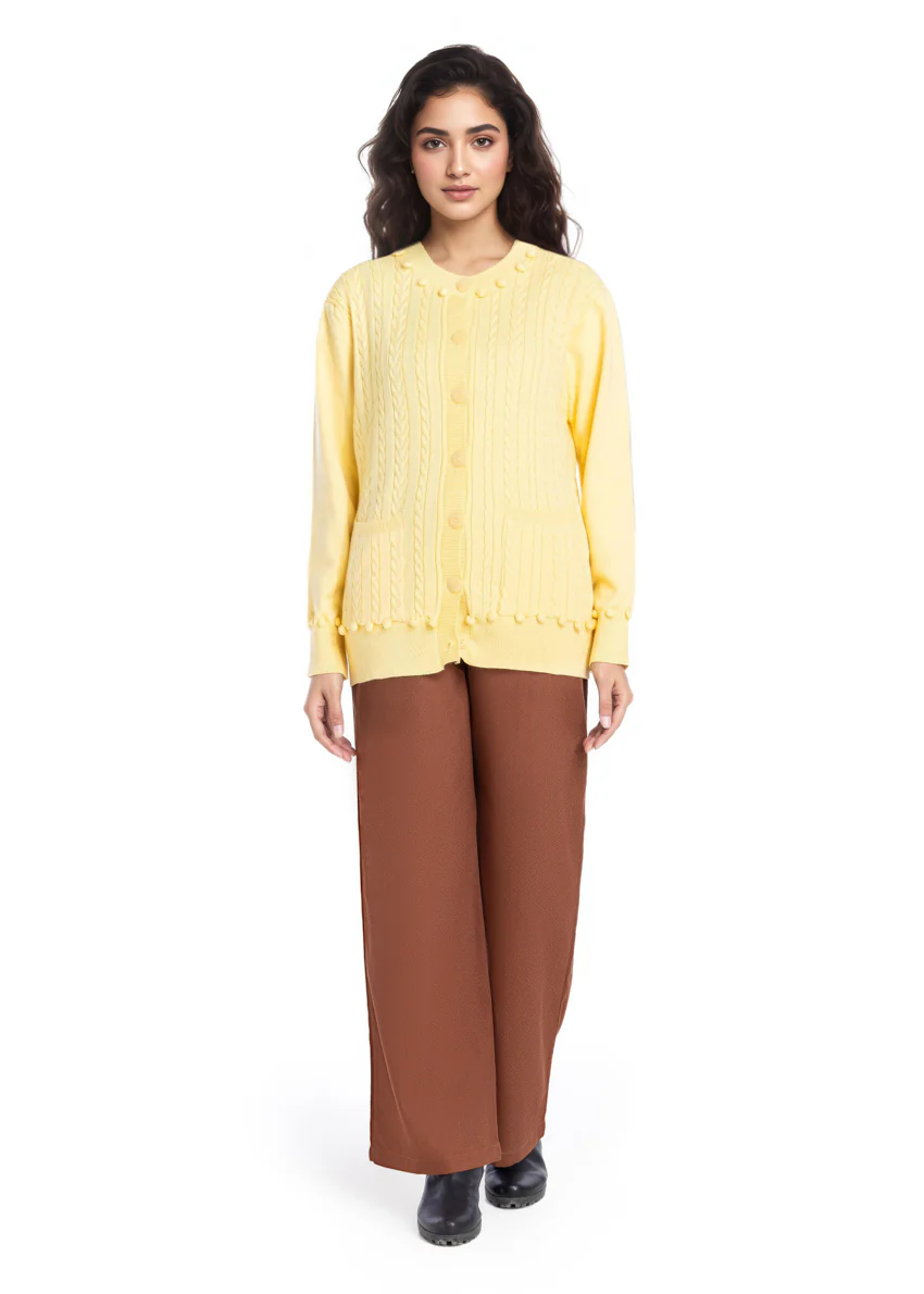 Lemon-Round Neck Full Sleeves Cardigan Sweater (25Y-010-67)