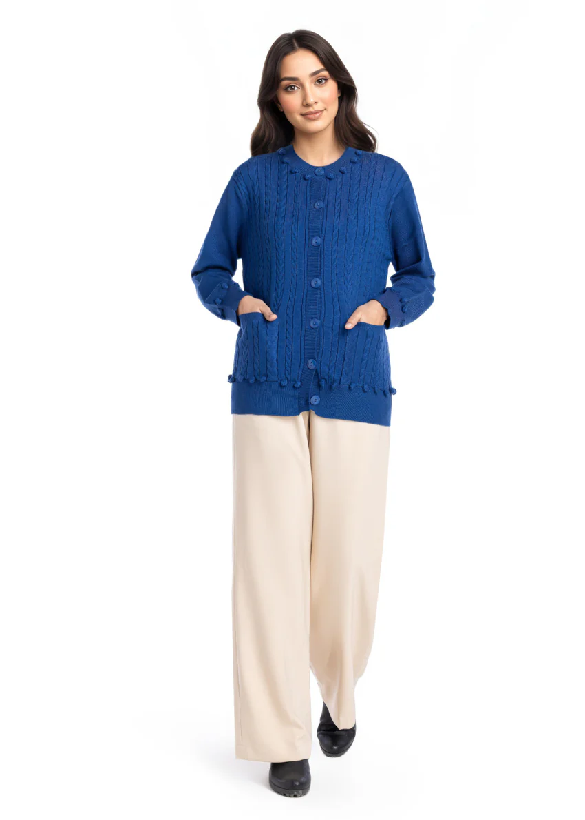 R-Blue-Round Neck Full Sleeves Cardigan Sweater (25Y-010-67) - Image 4
