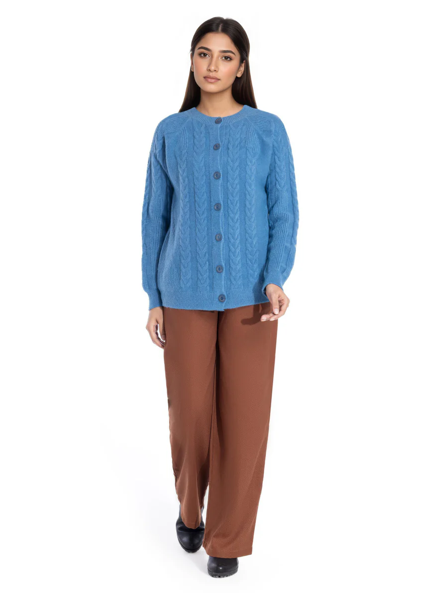 Blue-Round Neck Reglan Sleeves Cardigan Sweater (25Y-011-67) - Image 2