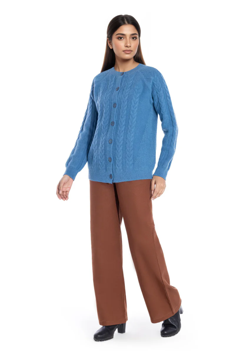 Blue-Round Neck Reglan Sleeves Cardigan Sweater (25Y-011-67) - Image 4