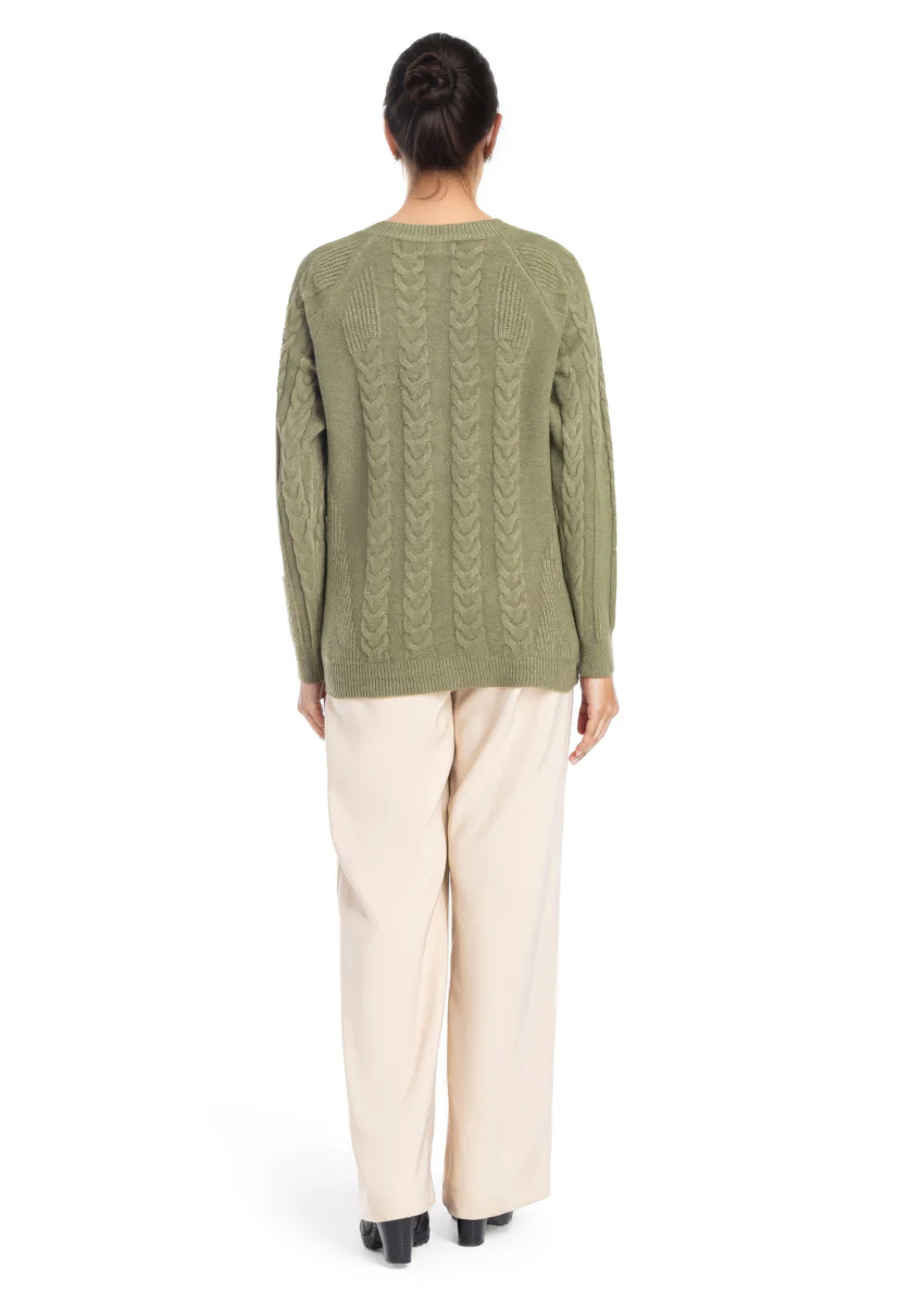 Olive-Round Neck Reglan Sleeves Cardigan Sweater (25Y-011-67) - Image 2