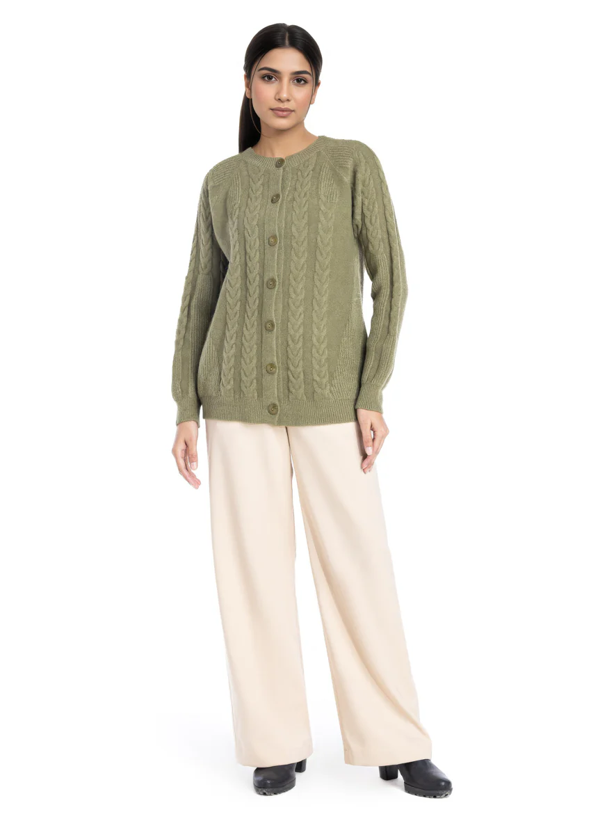 Olive-Round Neck Reglan Sleeves Cardigan Sweater (25Y-011-67) - Image 5