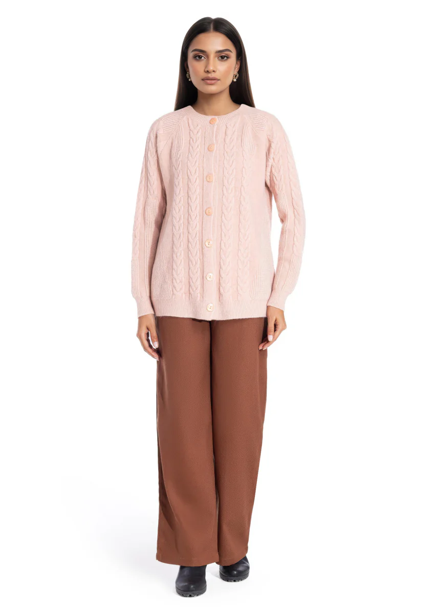 Peach-Round Neck Reglan Sleeves Cardigan Sweater (25Y-011-67)