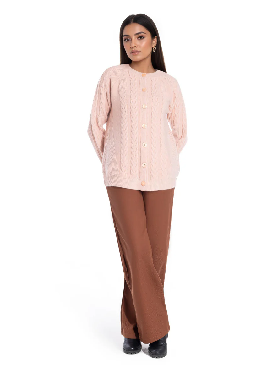 Peach-Round Neck Reglan Sleeves Cardigan Sweater (25Y-011-67) - Image 3