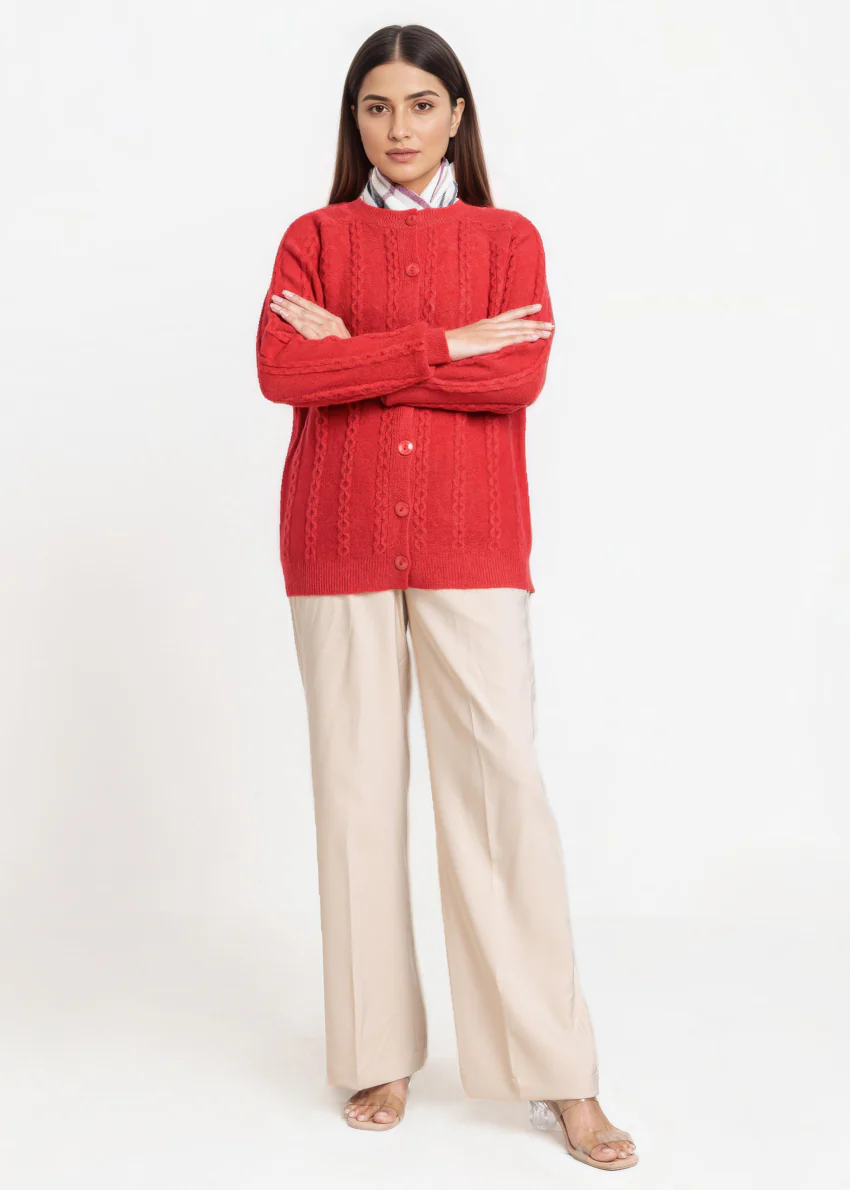 Red-Round Neck Full Sleeves Cardigan Sweater (25Y-012-67) - Image 3