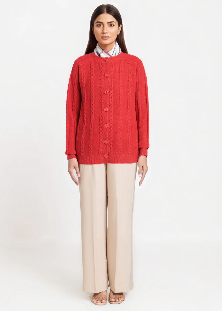 Red-Round Neck Full Sleeves Cardigan Sweater (25Y-012-67) - Image 4