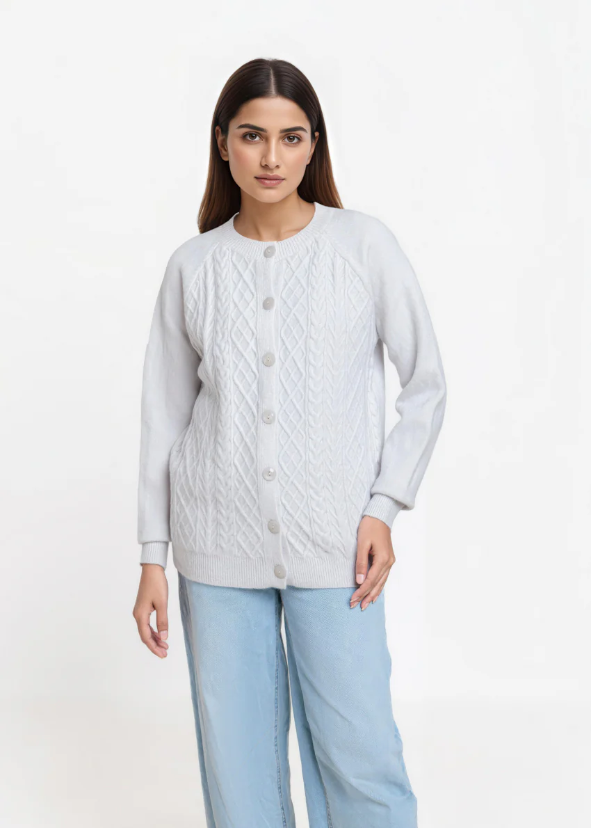 A-Grey-Round Neck Full Sleeves Cardigan Sweater (25Y-014-67)