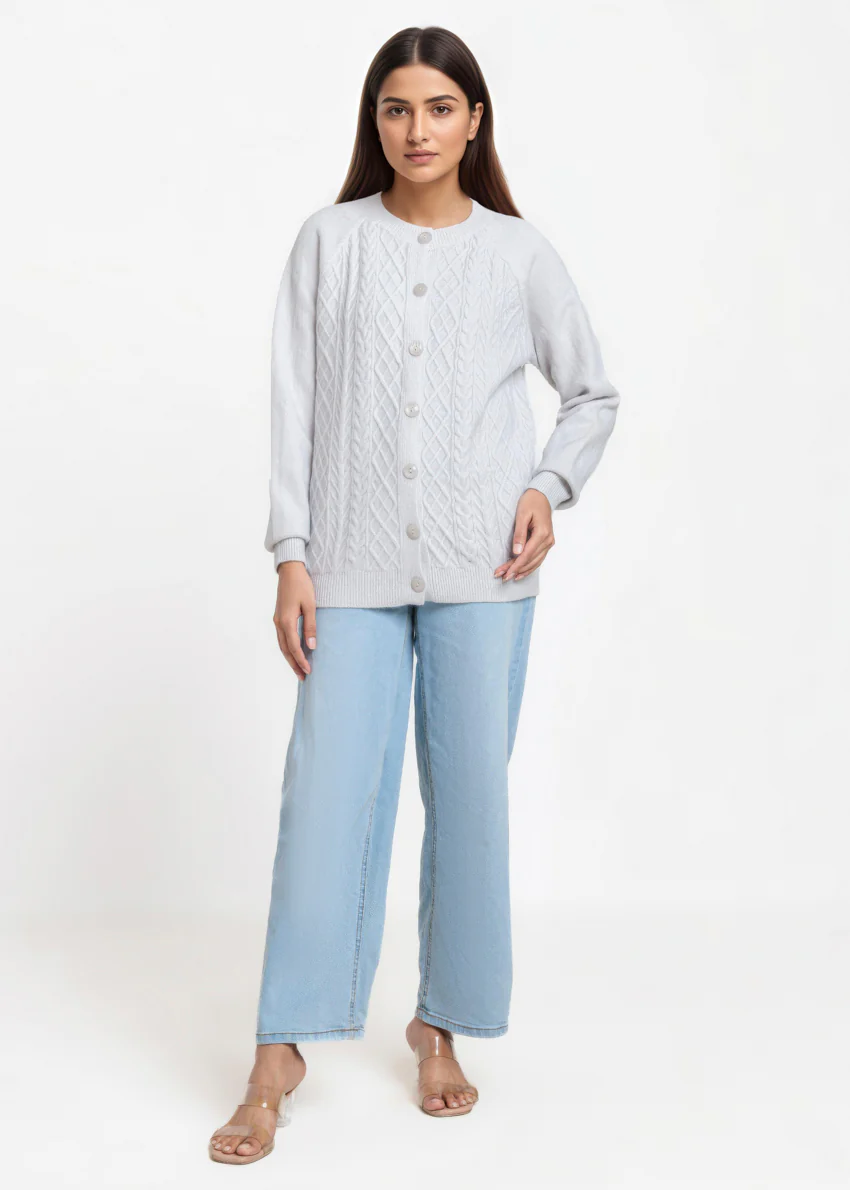 A-Grey-Round Neck Full Sleeves Cardigan Sweater (25Y-014-67) - Image 5