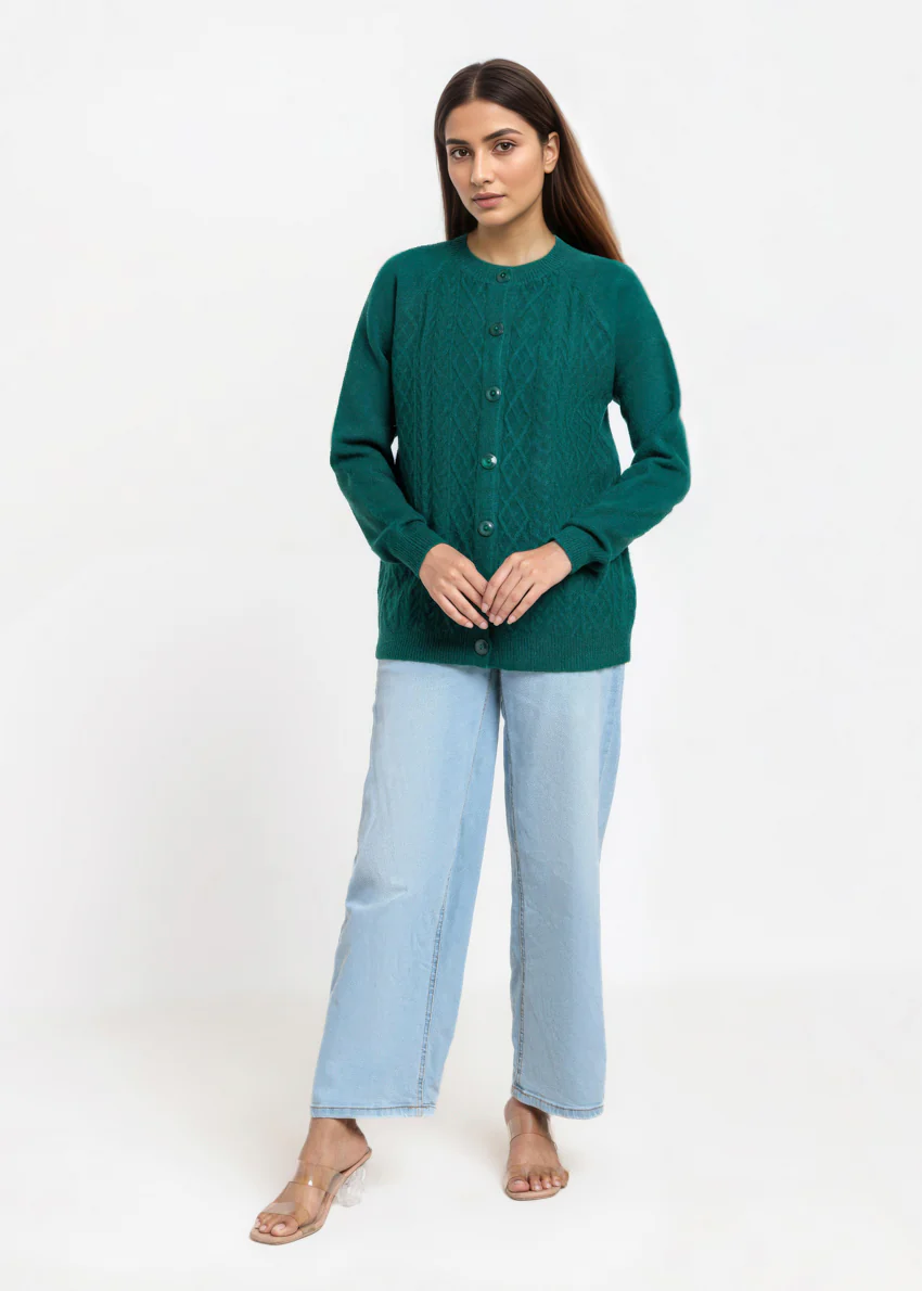 Em-Green-Round Neck Full Sleeves Cardigan Sweater (25Y-014-67) - Image 4