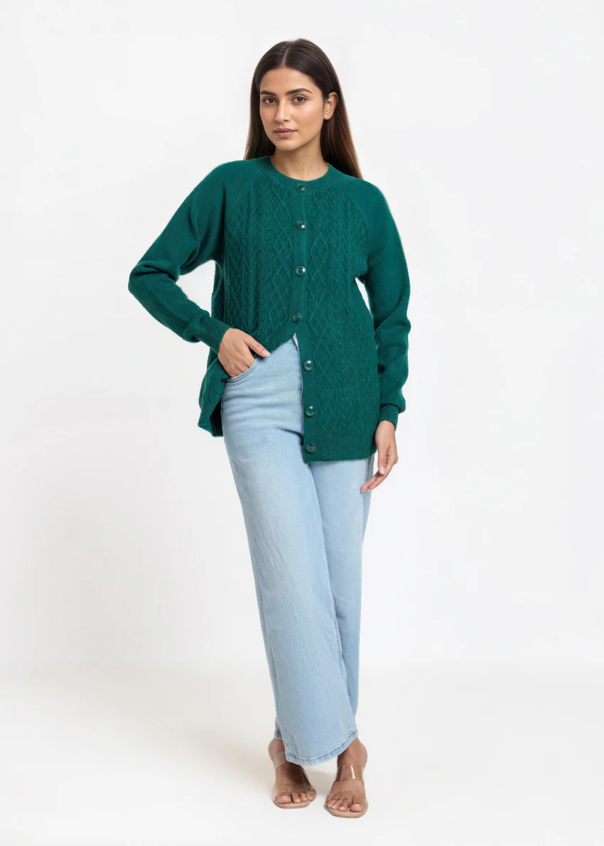 Em-Green-Round Neck Full Sleeves Cardigan Sweater (25Y-014-67) - Image 5