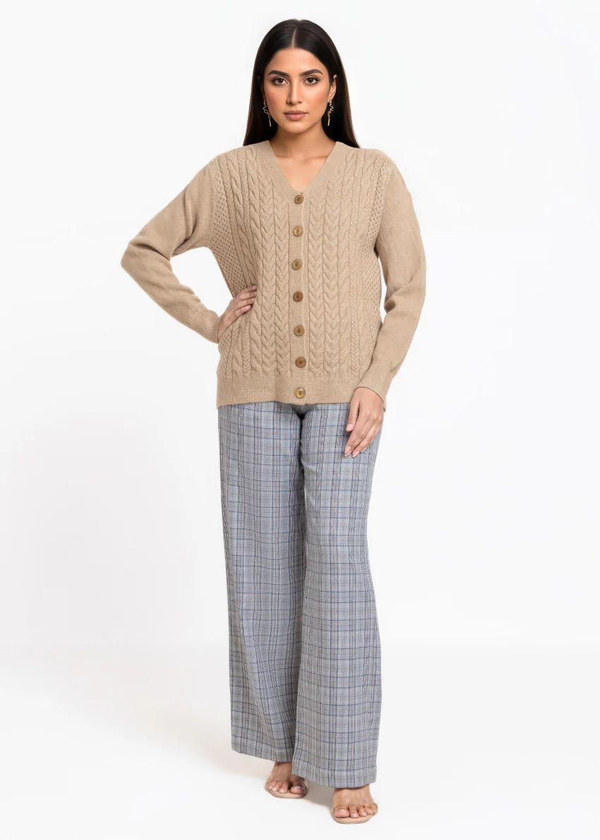 Beige-V-Cardigan Full Sleeves Sweater (25Y-015-67) - Image 4