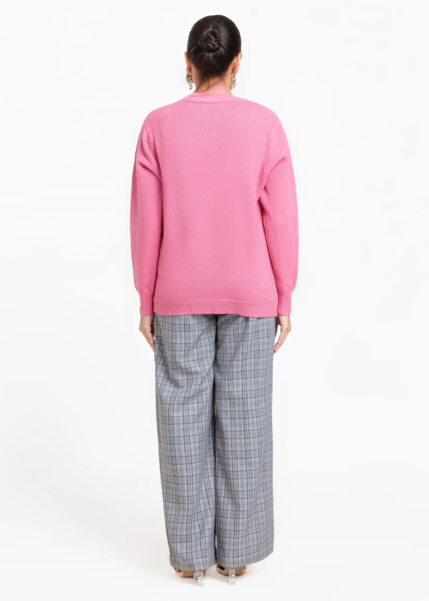 Pink-V-Cardigan Full Sleeves Sweater (25Y-015-67) - Image 2
