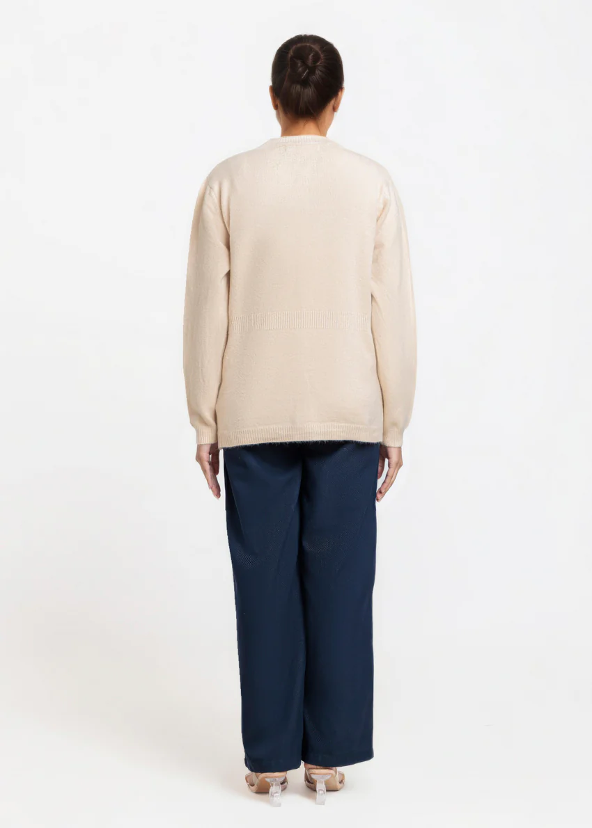 Beige-Round Neck Full Sleeves Cardigan Sweater (25Y-016-67) - Image 2