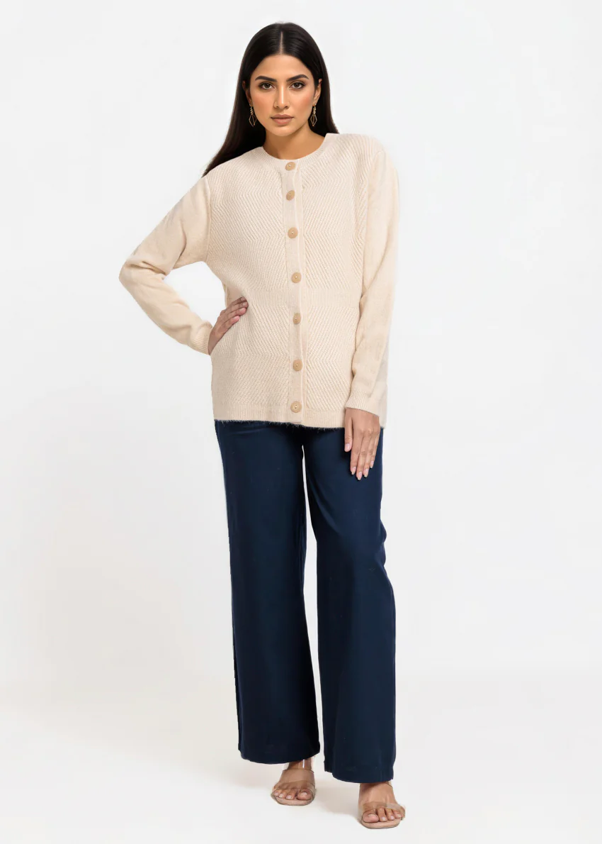 Beige-Round Neck Full Sleeves Cardigan Sweater (25Y-016-67) - Image 3