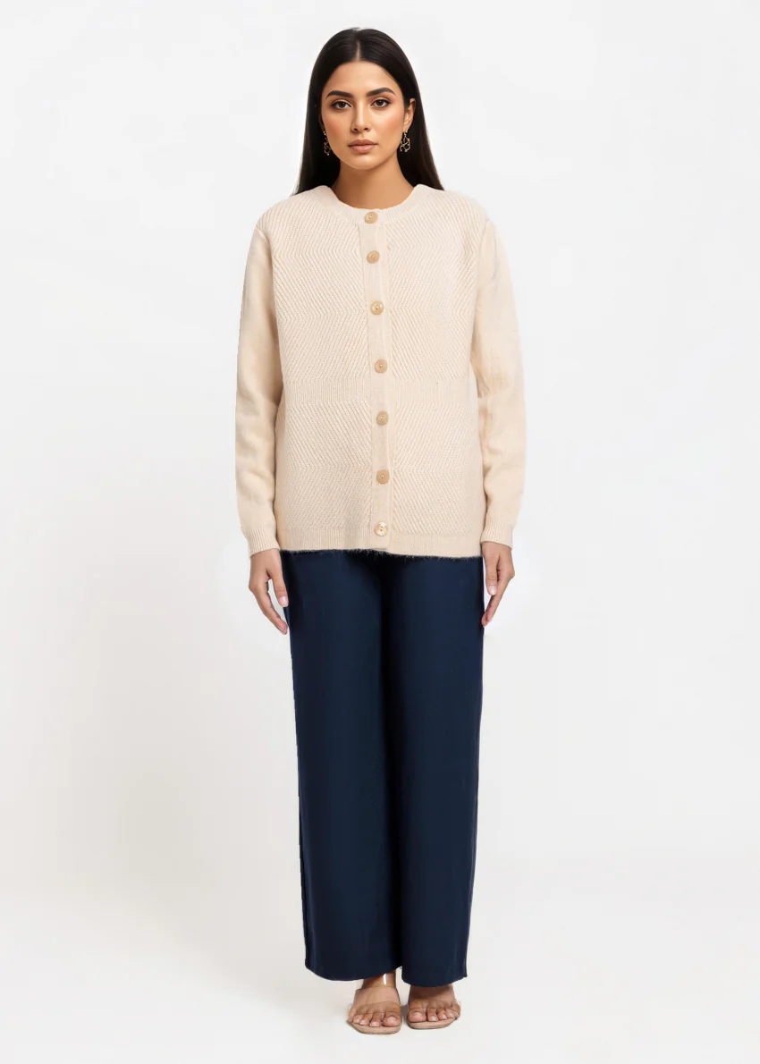 Beige-Round Neck Full Sleeves Cardigan Sweater (25Y-016-67) - Image 5