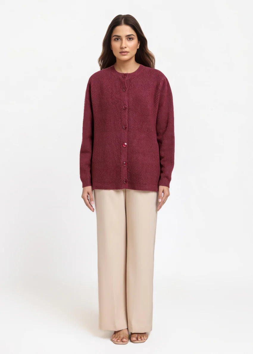 Maroon-Round Neck Full Sleeves Cardigan Sweater (25Y-016-67) - Image 5