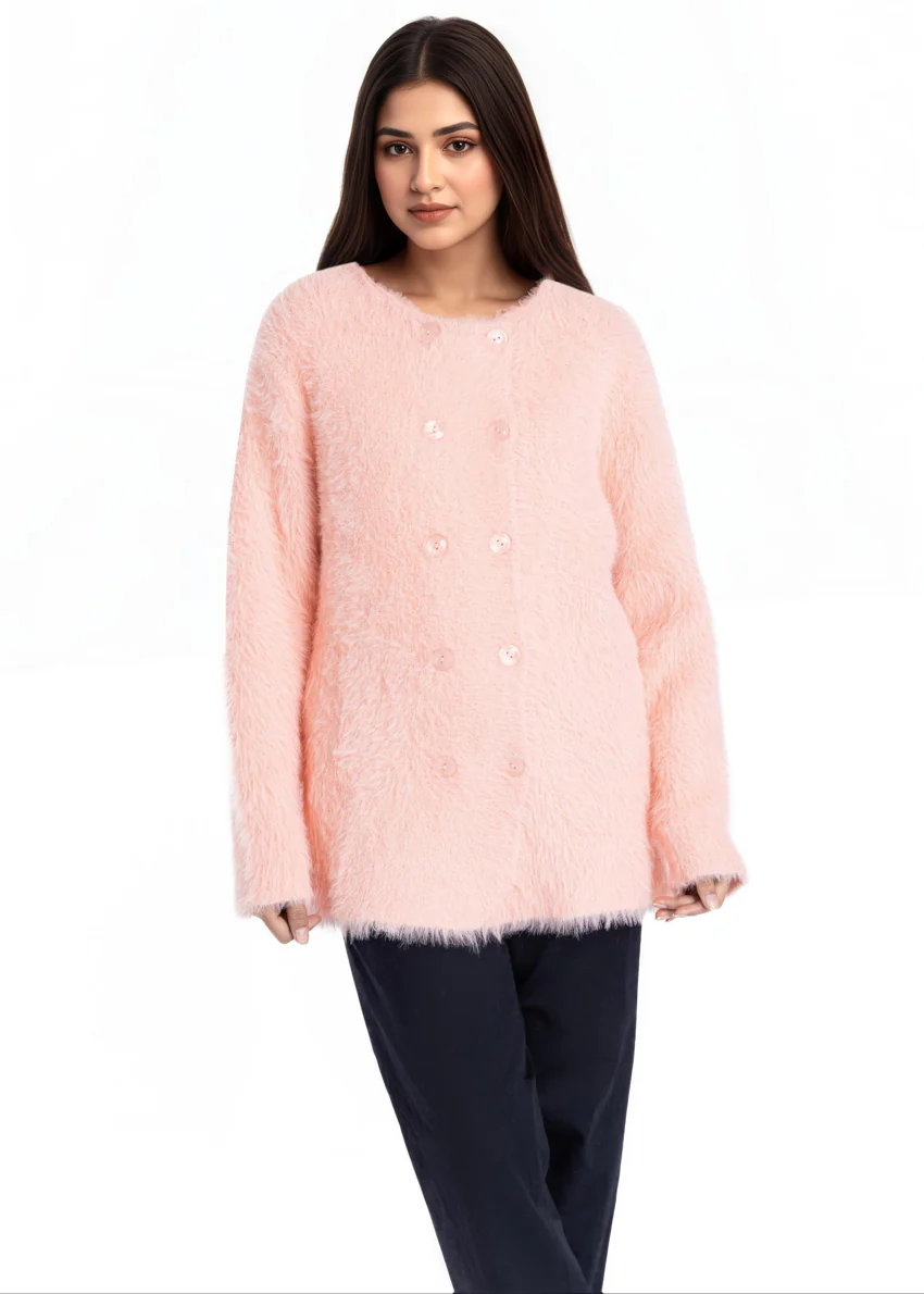 Peach-Round Neck Cardigan Full Sleeves Sweater (25Y-017-67) - Image 3