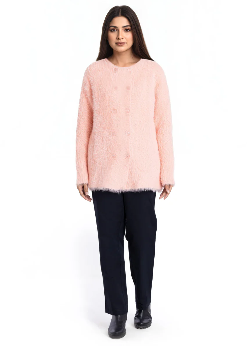 Peach-Round Neck Cardigan Full Sleeves Sweater (25Y-017-67) - Image 4