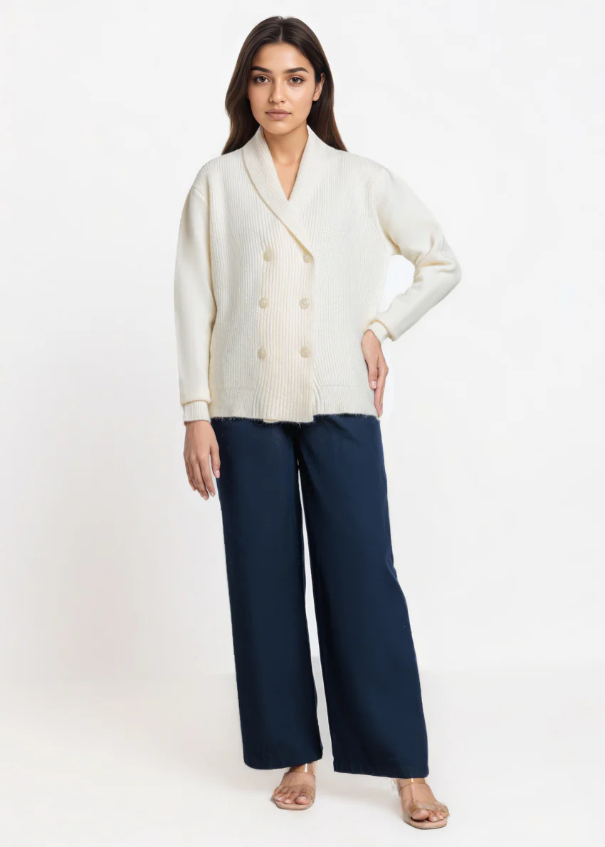 White-Shawl Collar Cardigan Full Sleeves Sweater (25Y-018-67) - Image 3