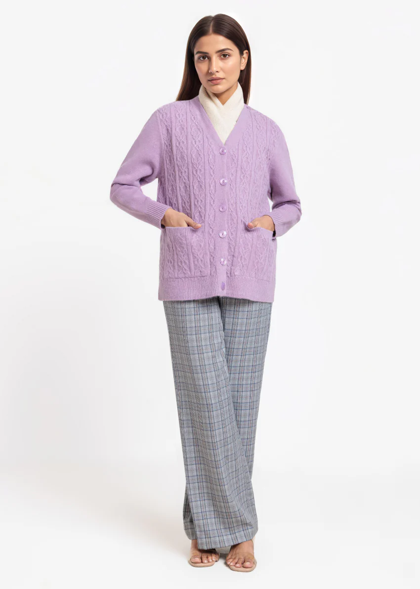 Purple-V-Cardigan Full Sleeves Sweater (25Y-019-67) - Image 4