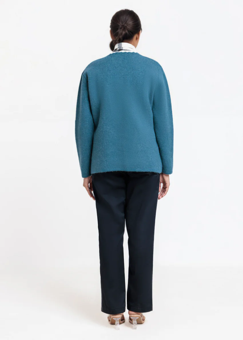 Teal-V-Cardigan Full Sleeves Sweater (25Y-022-67) - Image 2