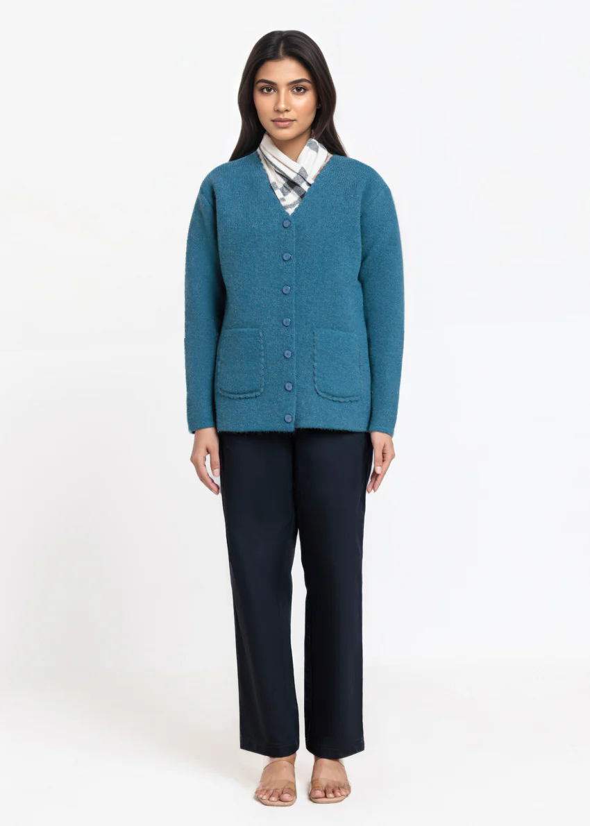 Teal-V-Cardigan Full Sleeves Sweater (25Y-022-67) - Image 5