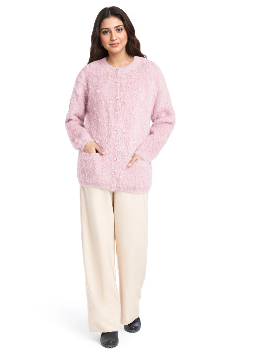 B-Pink-Round Neck Full Sleeves Cardigan Sweater (25Y-023-67) - Image 3