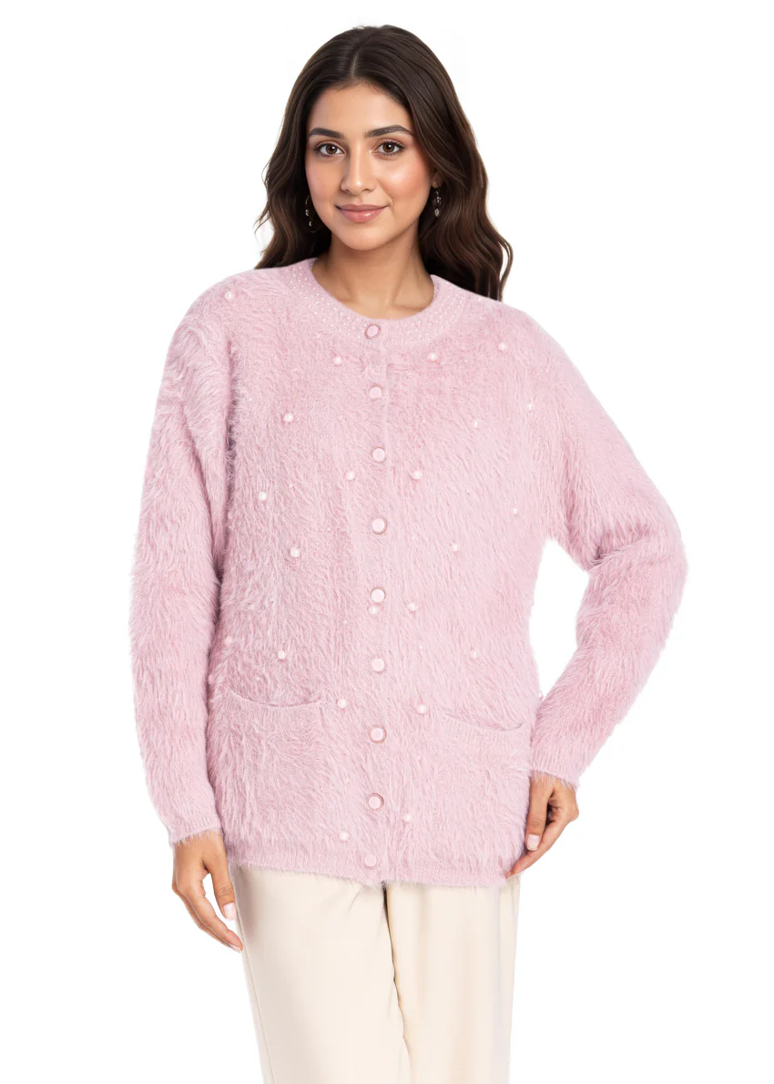 B-Pink-Round Neck Full Sleeves Cardigan Sweater (25Y-023-67) - Image 4
