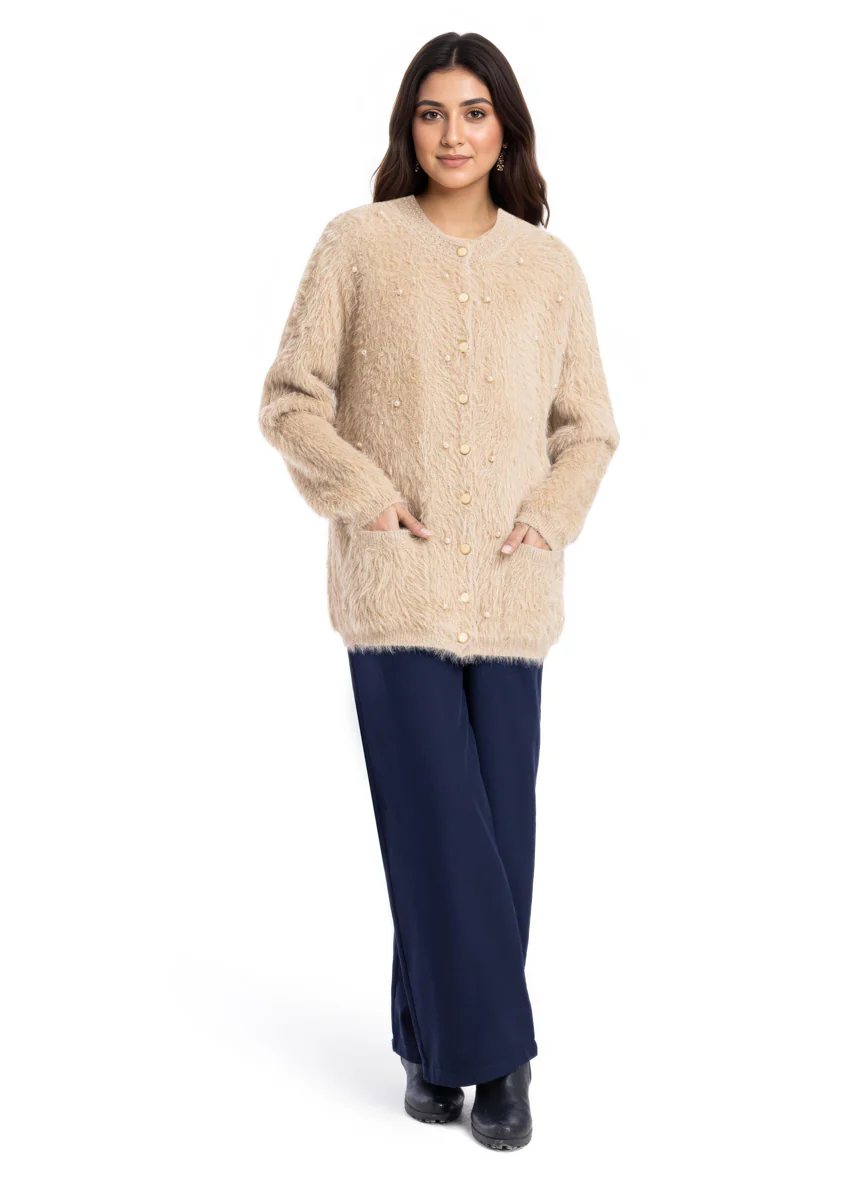 Beige-Round Neck Full Sleeves Cardigan Sweater (25Y-023-67)