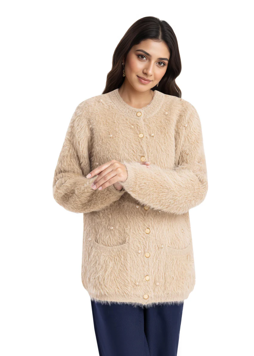 Beige-Round Neck Full Sleeves Cardigan Sweater (25Y-023-67) - Image 2