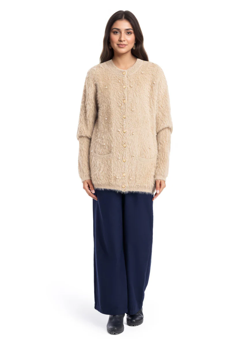 Beige-Round Neck Full Sleeves Cardigan Sweater (25Y-023-67) - Image 5