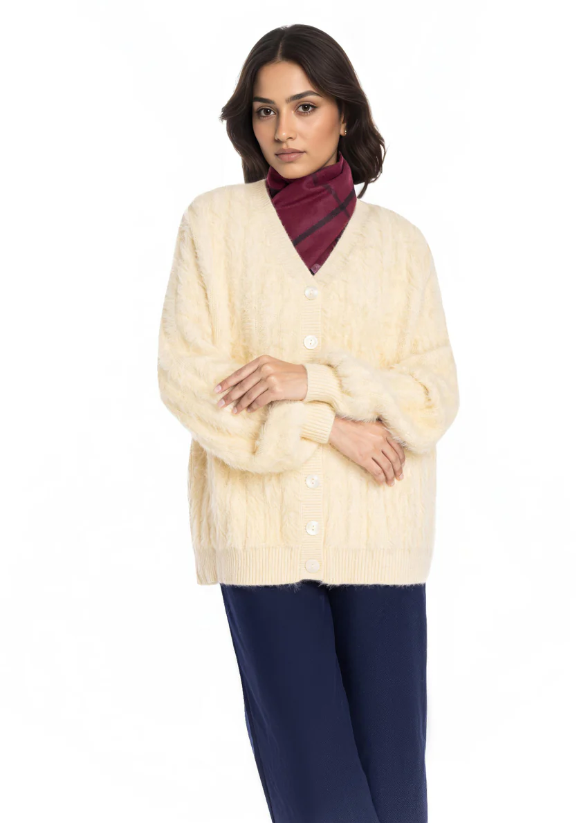 Cream-V Neck Cardigan Full Sleeves Sweater (25Y-024-67) - Image 4
