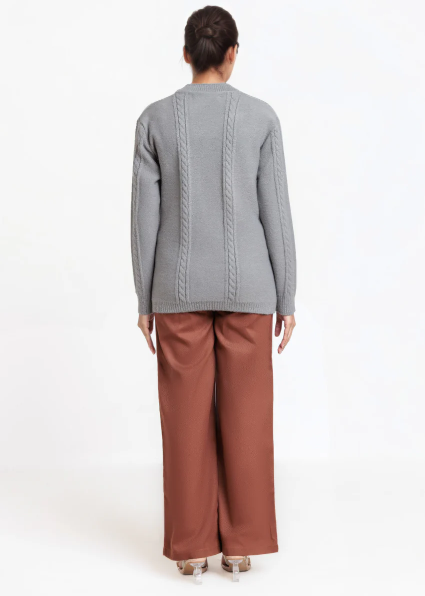 Grey-V-Cardigan Full Sleeves Sweater (25Y-025-67) - Image 2