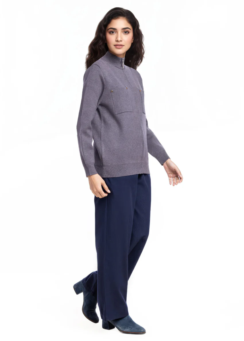 Charcoal-Turtle Neck Zipper Full Sleeves Sweater (25Y-026-67) - Image 3