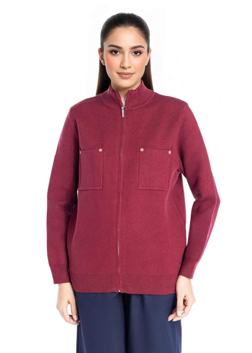 Maroon-Turtle Neck Zipper Full Sleeves Sweater (25Y-026-67) - Image 3