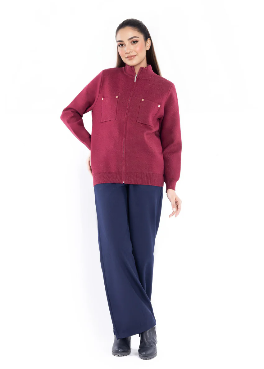 Maroon-Turtle Neck Zipper Full Sleeves Sweater (25Y-026-67) - Image 5