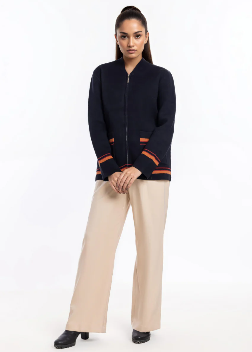 Black-Baseball Collar Zipper Full Sleeves Sweater (25Y-027-67) - Image 4